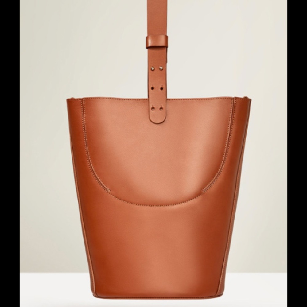 Zara genuine leather bucket bag, brown/ tan.